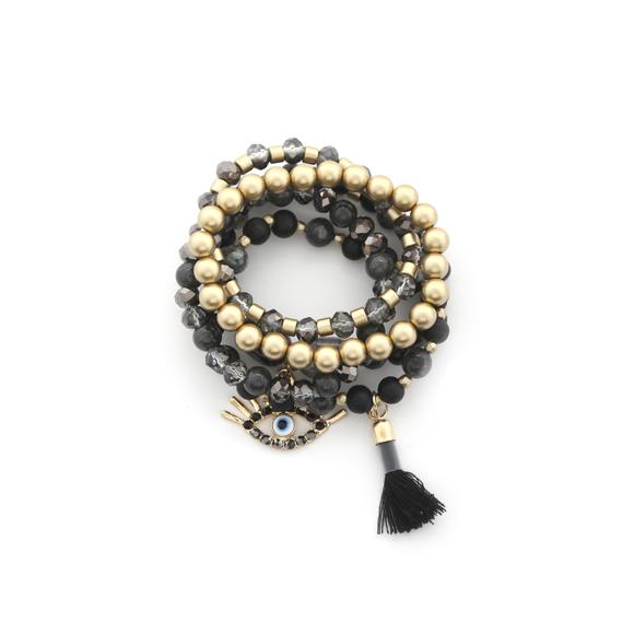 Rachell`s Boutique Jewelry - Evil Eye Bead Tassel Bracelet Set